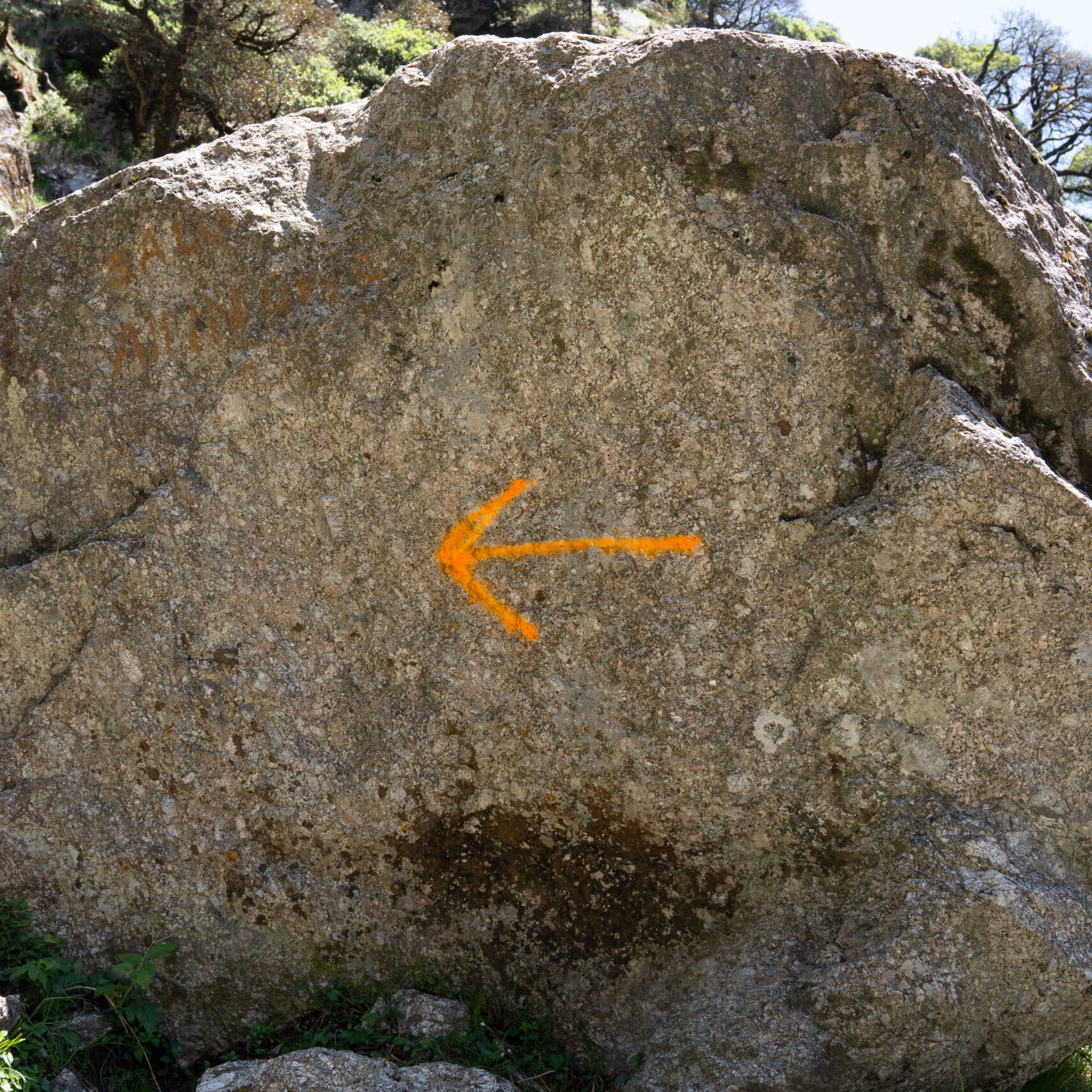 arrows along the trail of the Triund Trek to give direction of the trail