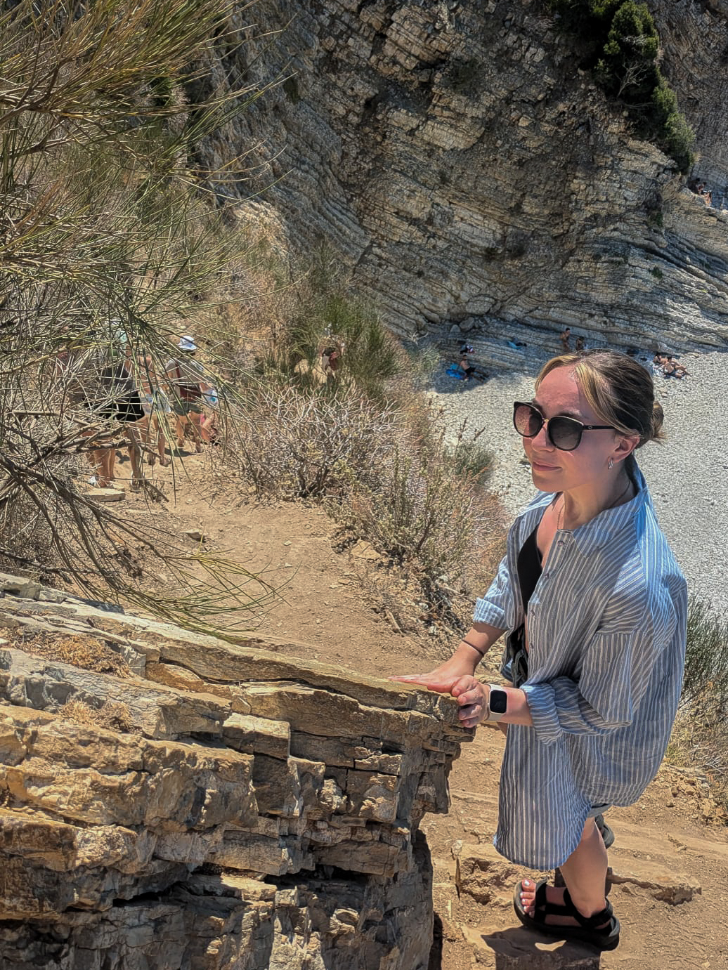 The trail leading down to Filikuri Beach, labelled as dangerous hike