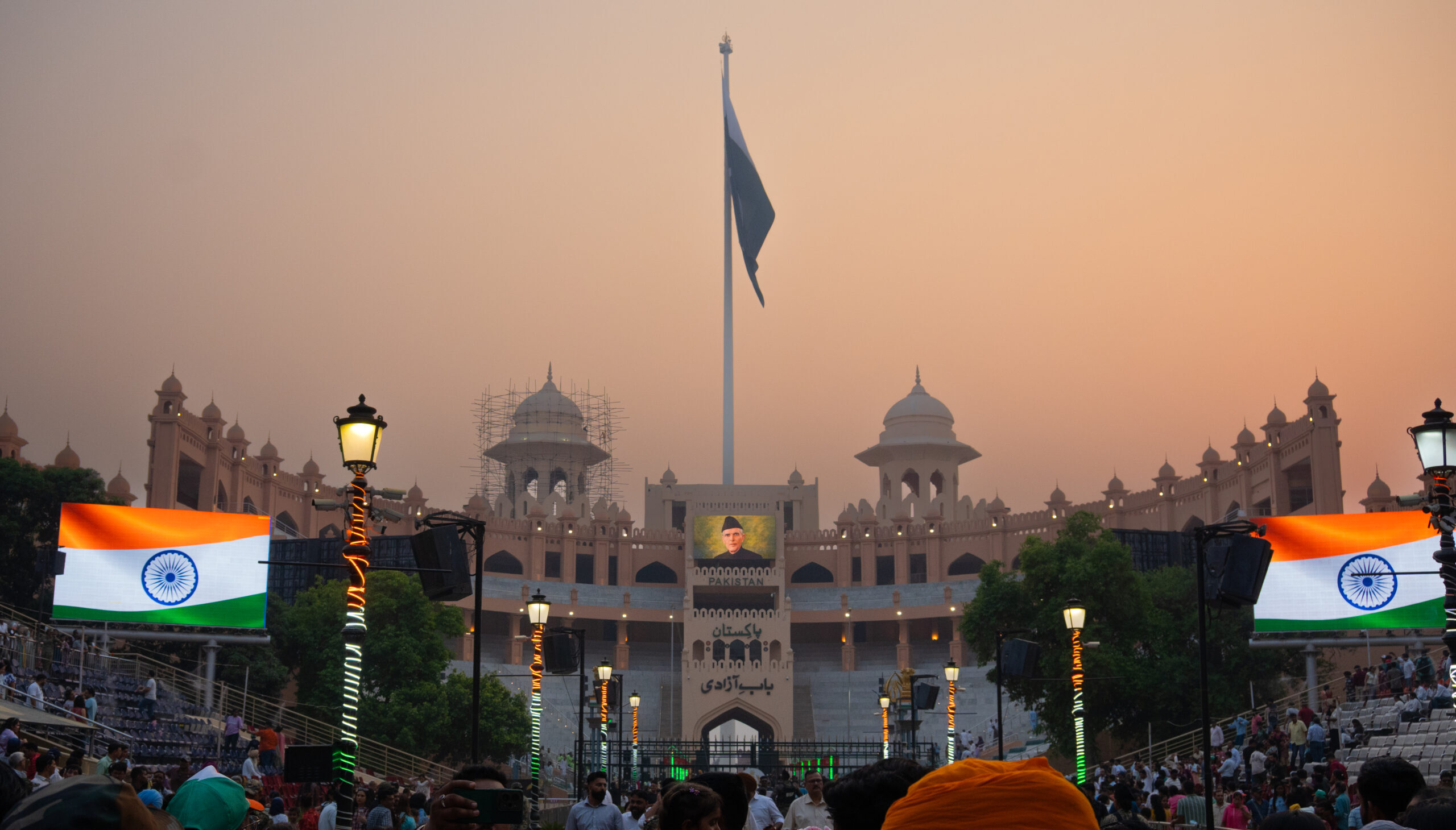 The Wagah Border after the ceremony between India and Pakistan at sunset