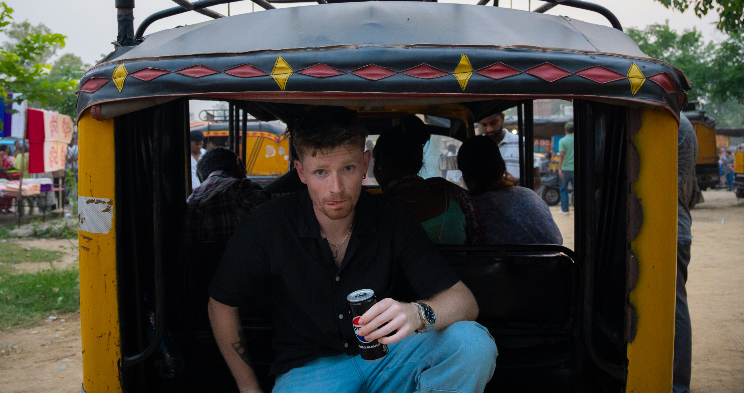 The back of the large shared tuk-tuk for budget transport to the Wagah-border for the India-Pakistan ceremony