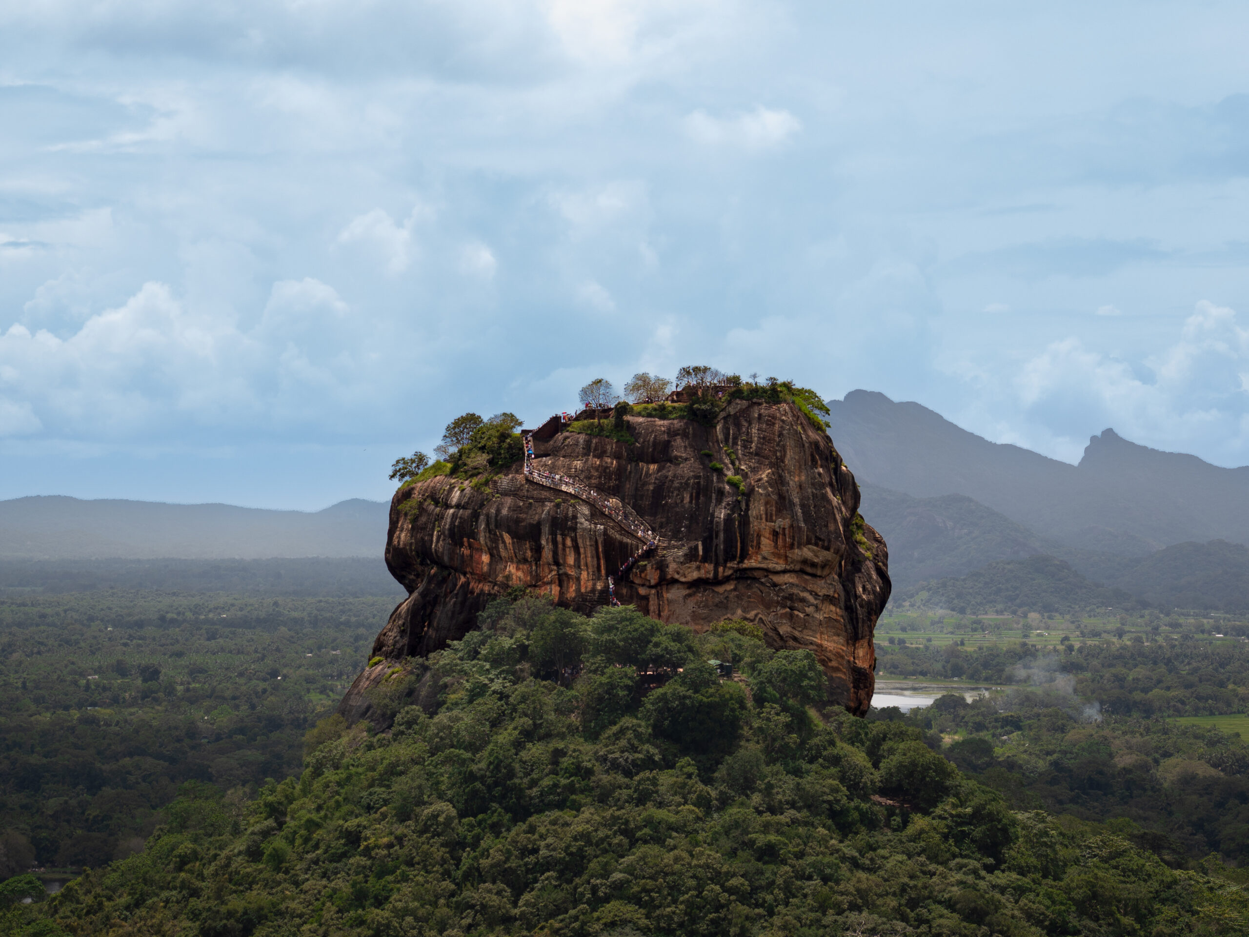 The extremely impressive view of the Lion's Rock in Sigiriya, Sri Lanka from Pidurangala Rock