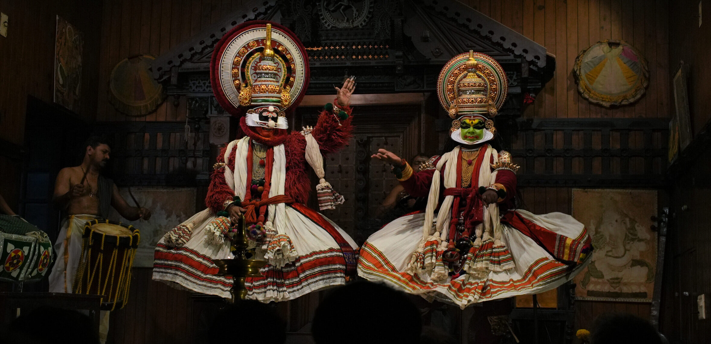 Perfromers of the Kathakali dance, a traditional dance of Kerala