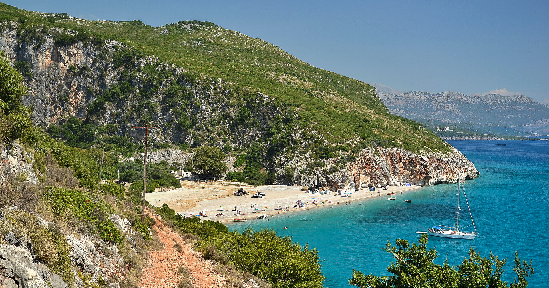 The secluded Gjipe Beach accessed through Gjipe Canyon on the Albanian Riviera
