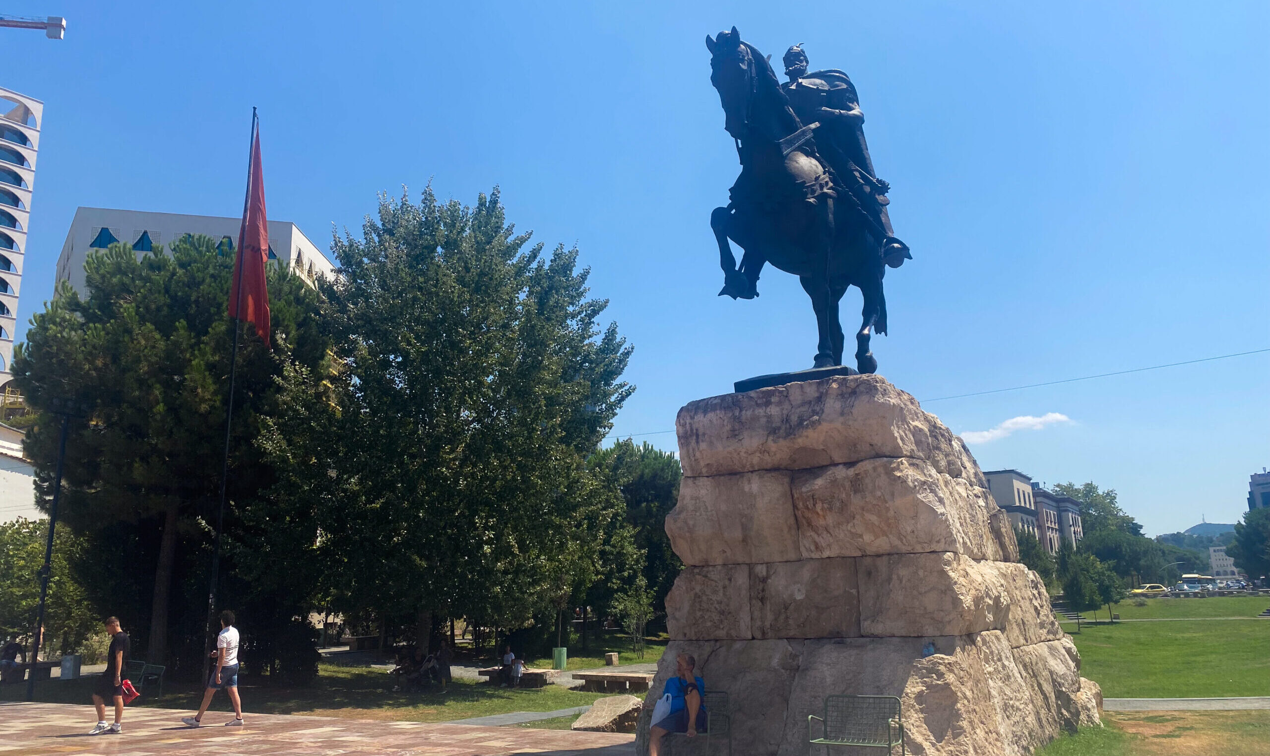 The iconic Skanderbeg Monument on Skanderbeg Square in the centre of Tirana.