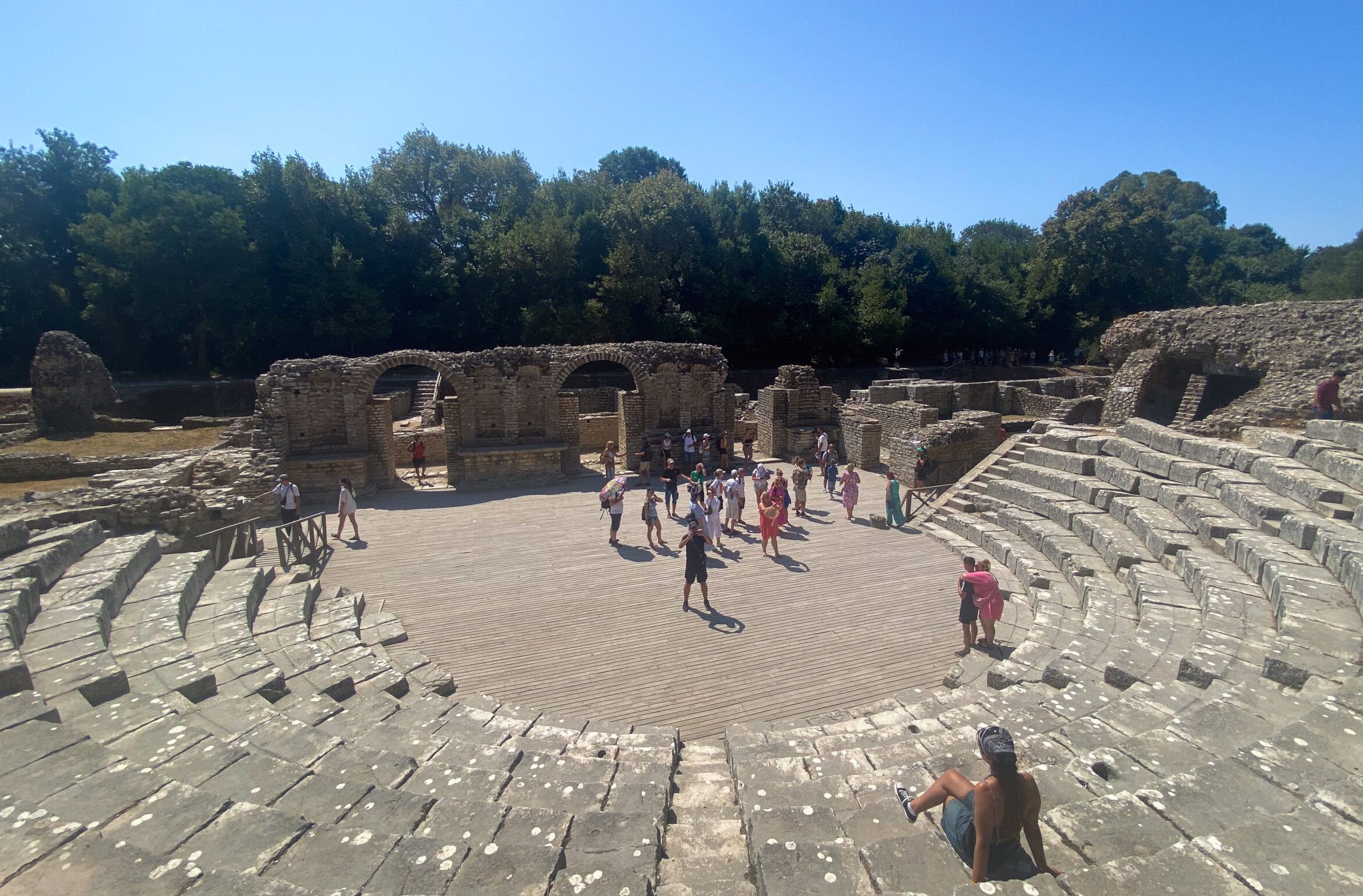 The huge and well-preserved amphitheatre at Butrint National Archeological Park in the south of Albania