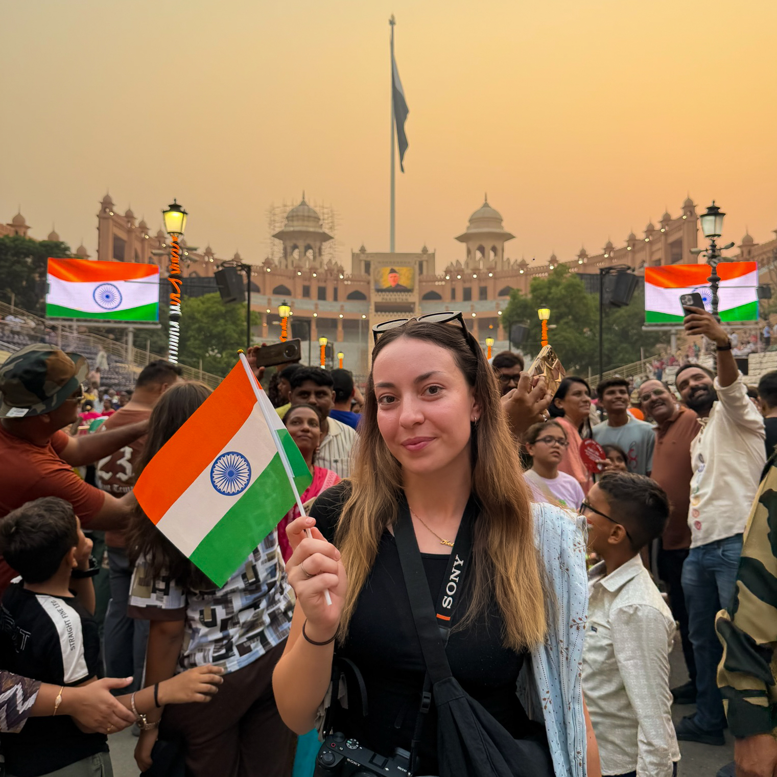 The Wagah Border after the ceremony between India and Pakistan at sunset.