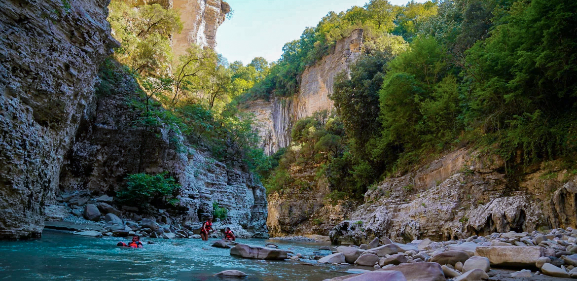 Adventure activities in spring time through the Osumi Canyon near Berat, Albania