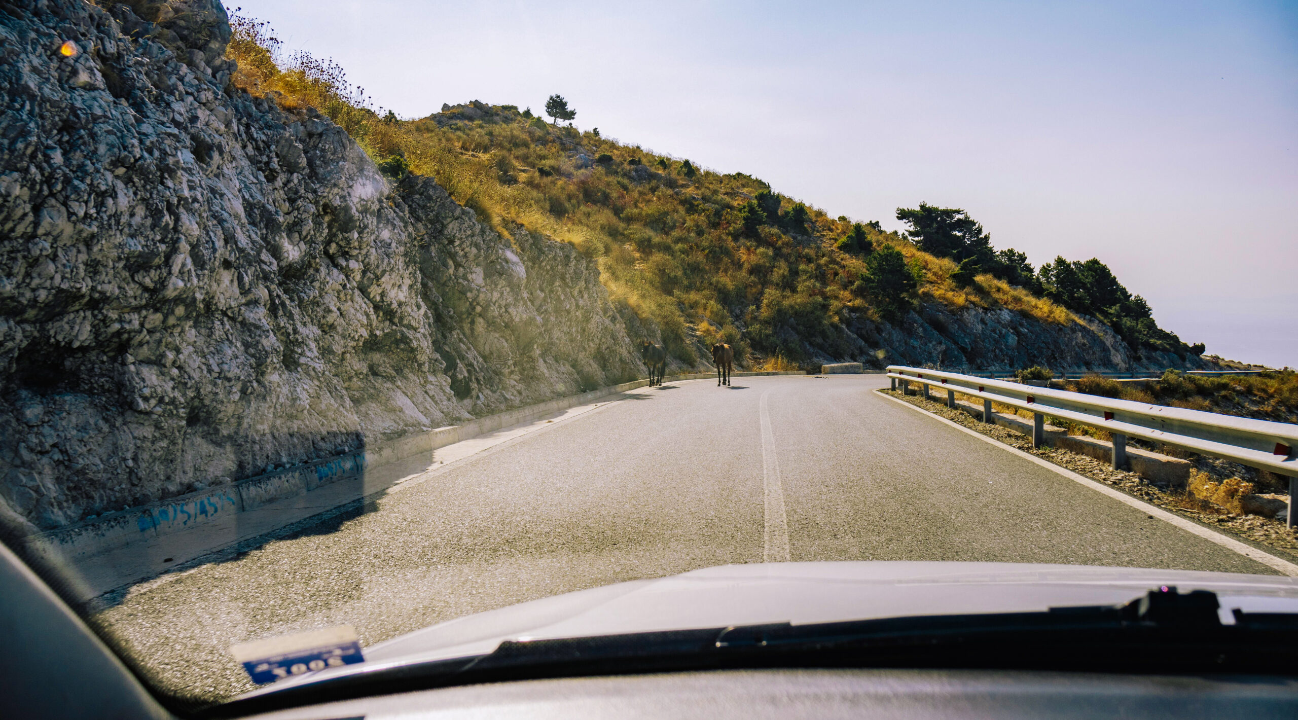 Transport on the roads along the coast Albania surrounded by nature