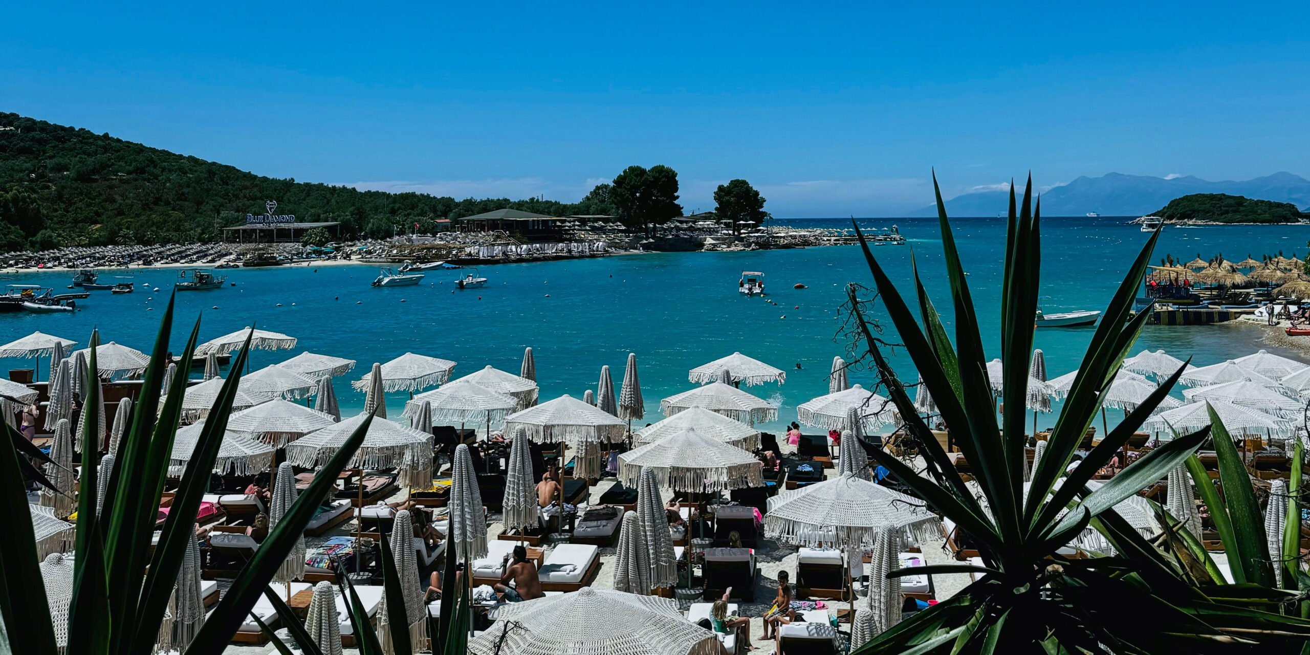 The sun loungers on the sunny beaches and resorts of Ksamil