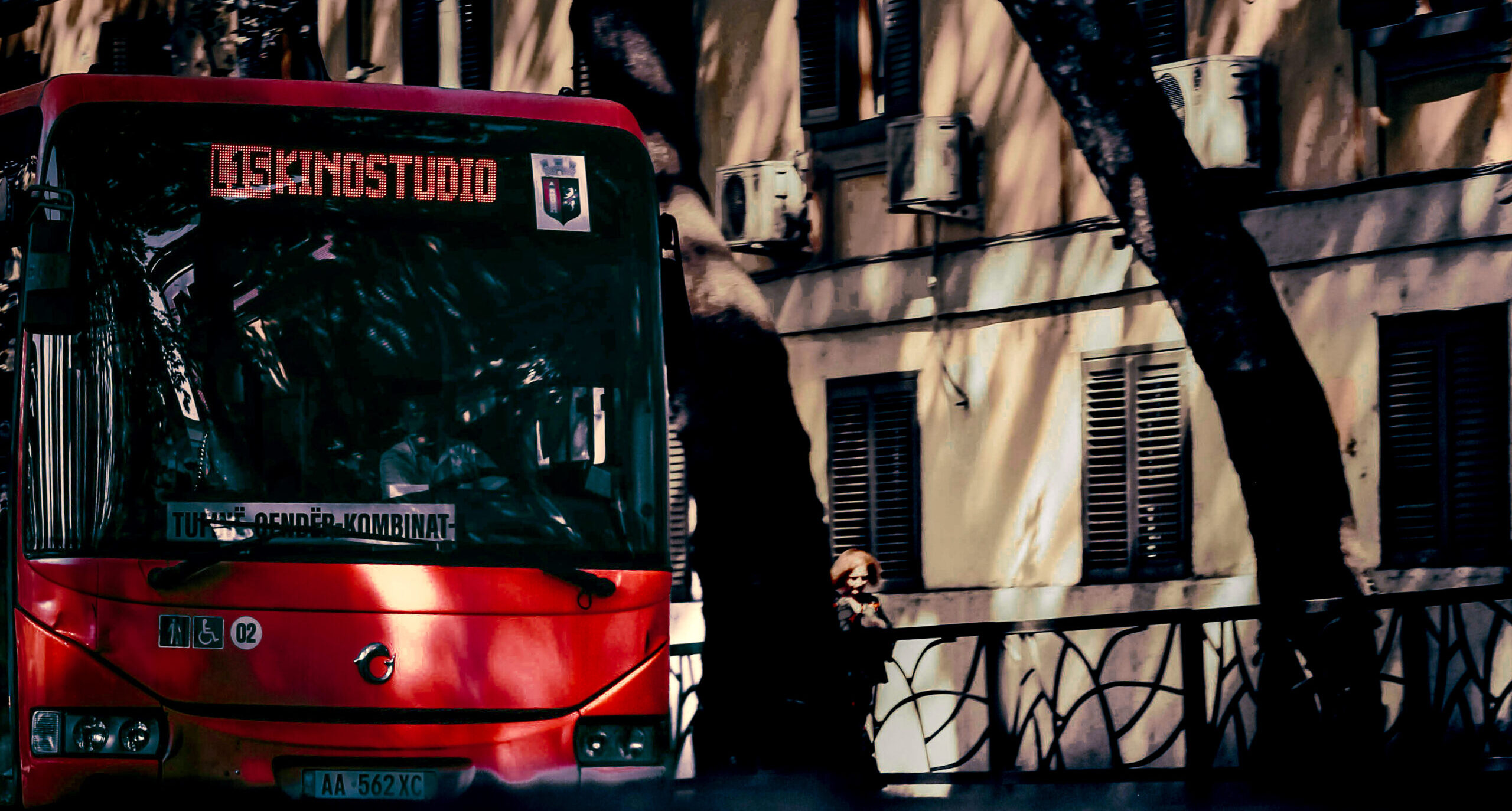 An affordable city bus in the capital of Albania, Tirana