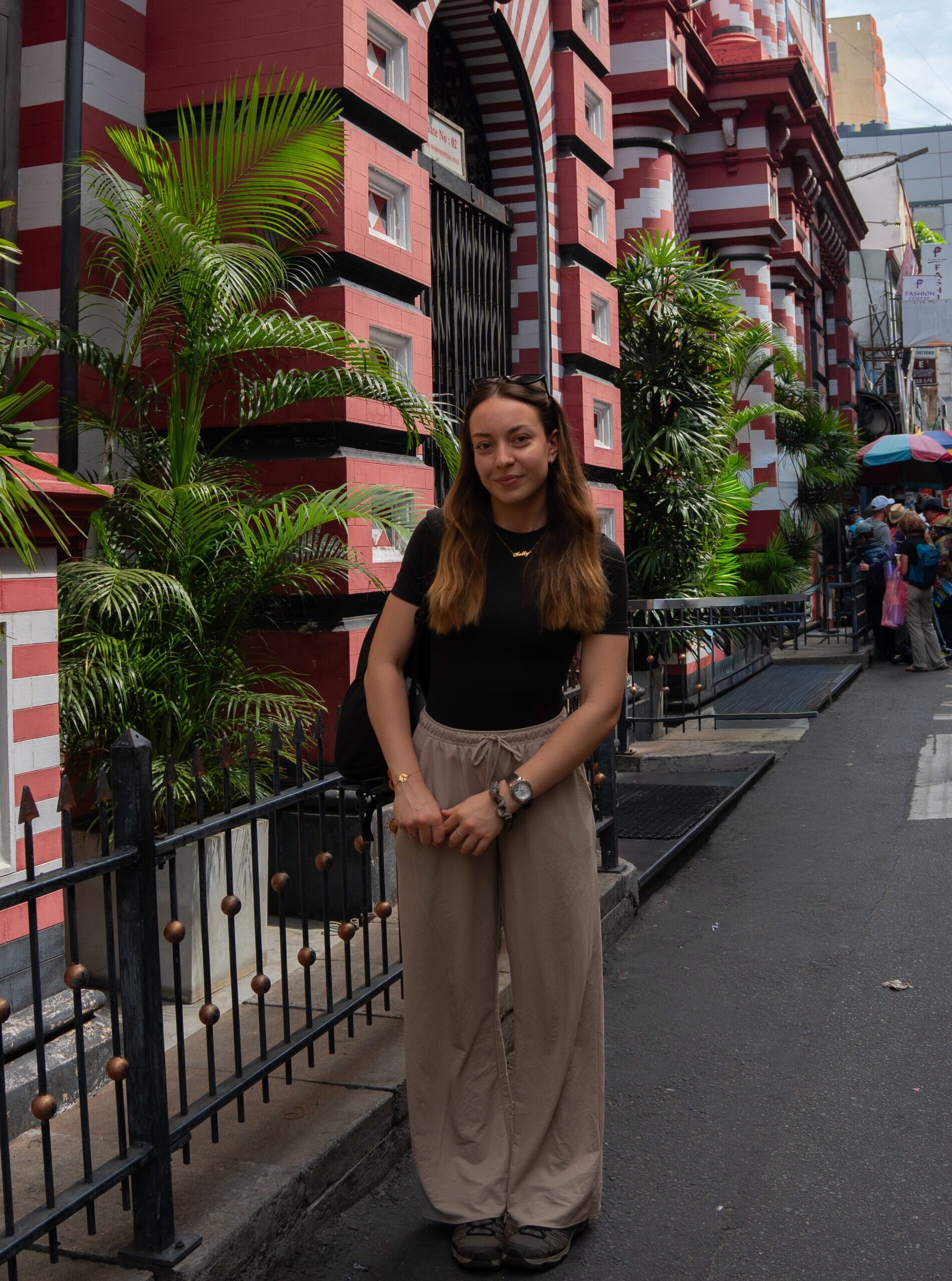 A women stood outside a mosque in Sri Lanka's capital city - Colombo