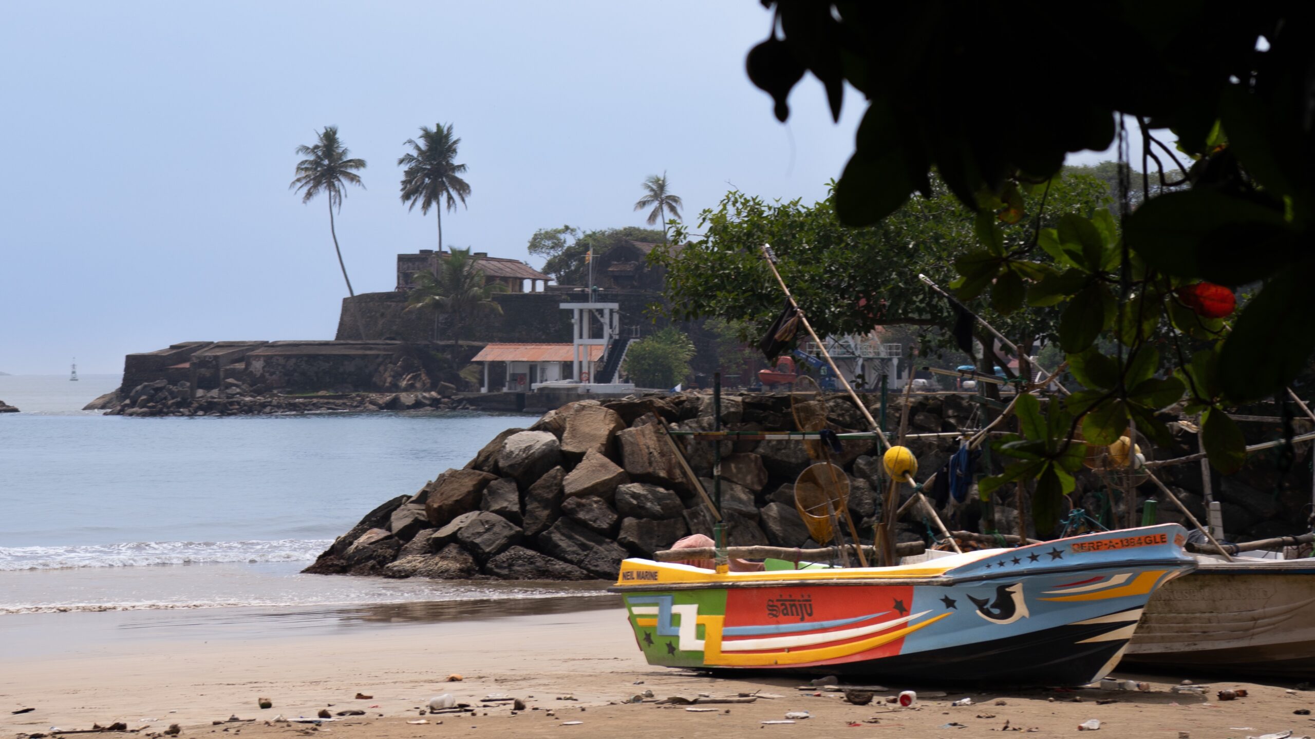 The blue skies shining over the beaches of Galle in Sri Lanka