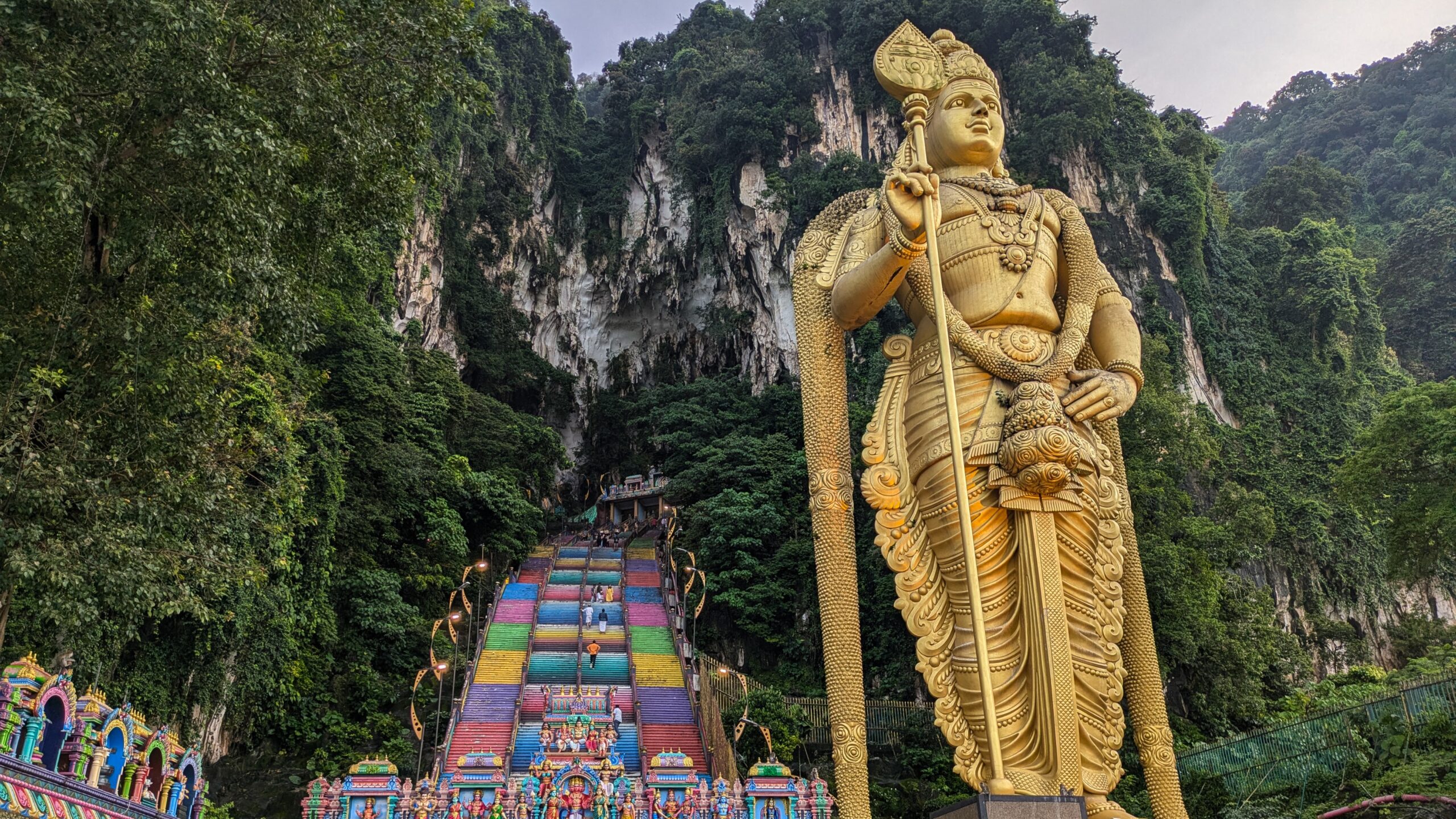 The bright colourful staircase leading up to the Batu Caves, an important collection of Hindu Temples located in Kuala Lumpur, Malaysia.