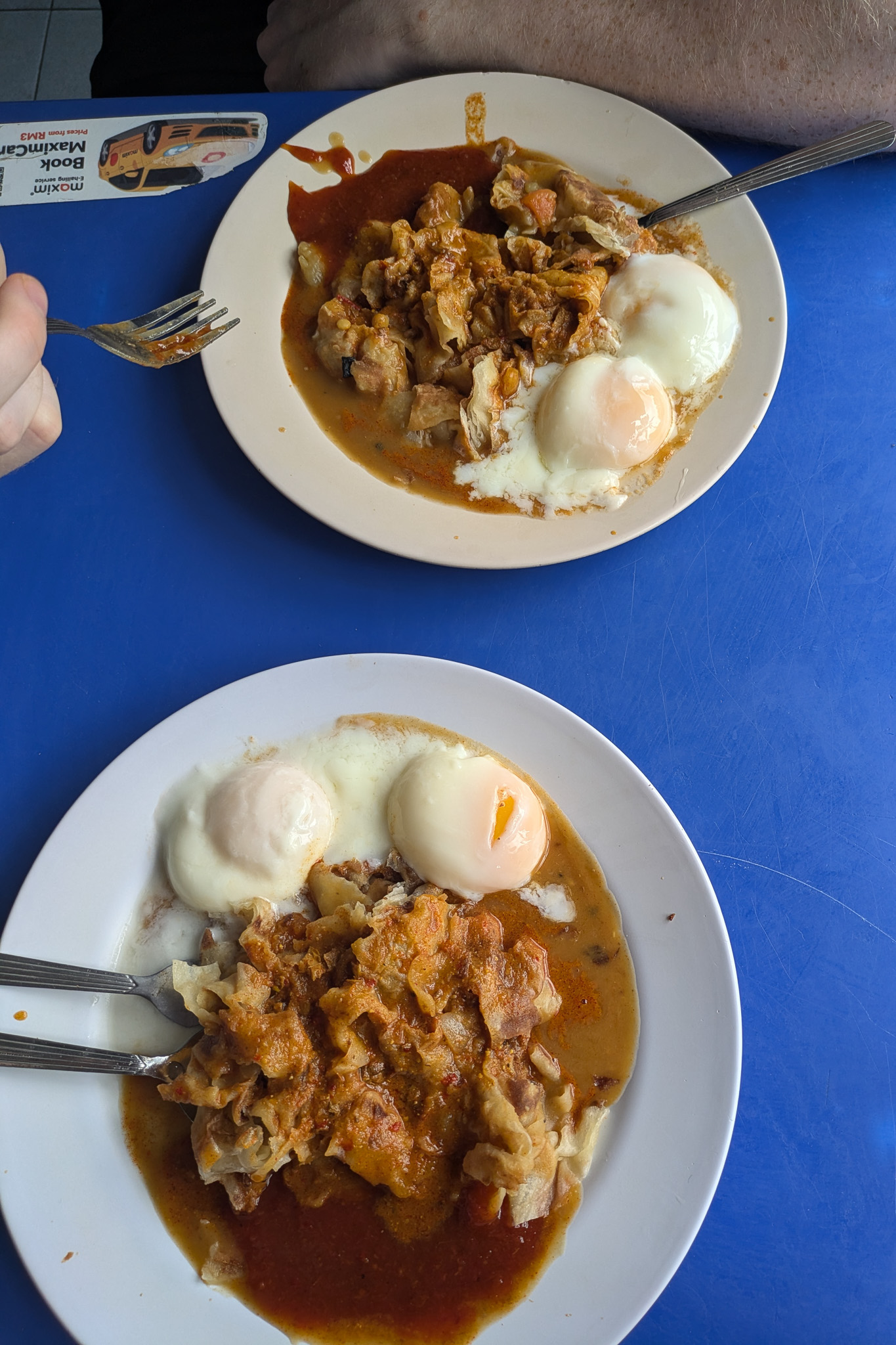 Local roti canai special in Kuala Lumpur, made up of eggs, sauce and roti