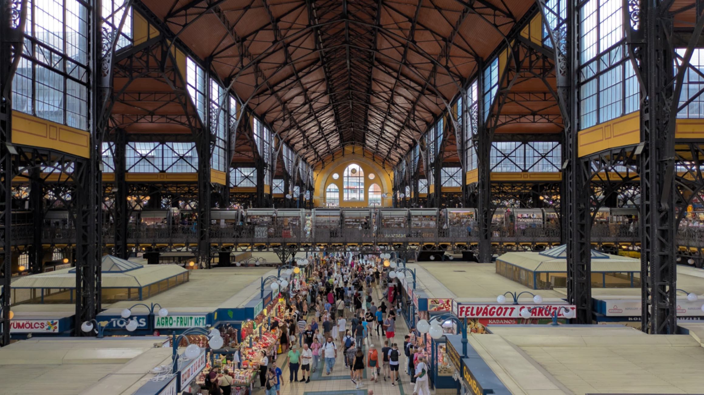 An over the top view of the Central Market of Budapest, Hungary