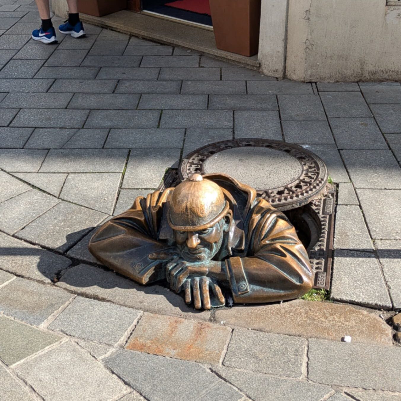The popular street art Cumil the water who is located on the streets of Bratislava