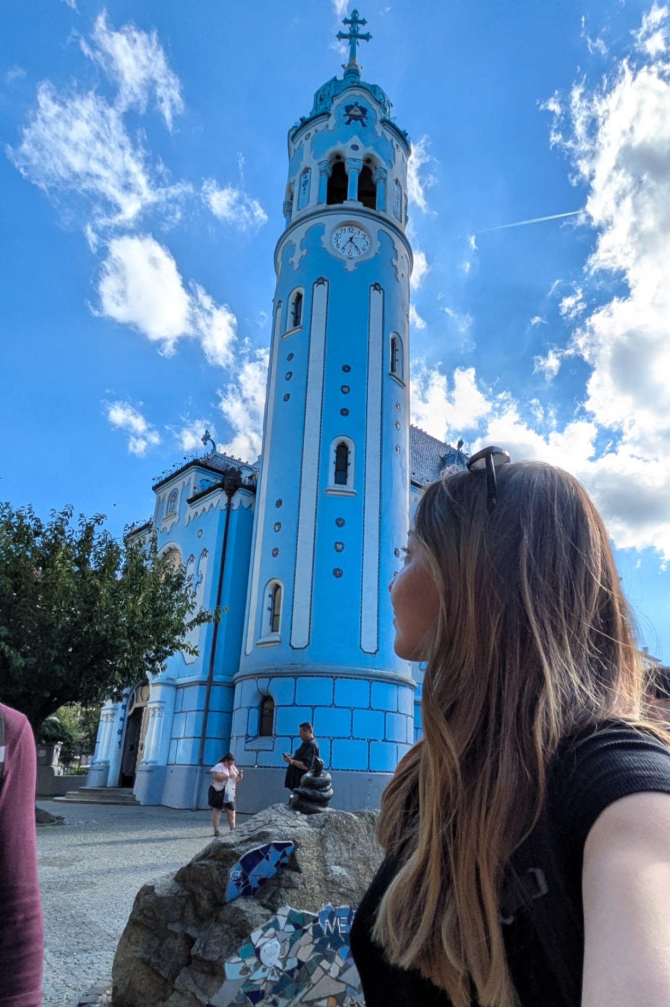 The impressive tower of the blue church that is less visited in the city of Bratislava