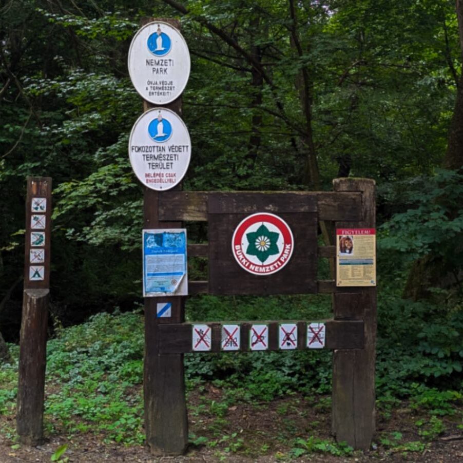 Bükk National Park signage inside the park in the Eger area of Hungary