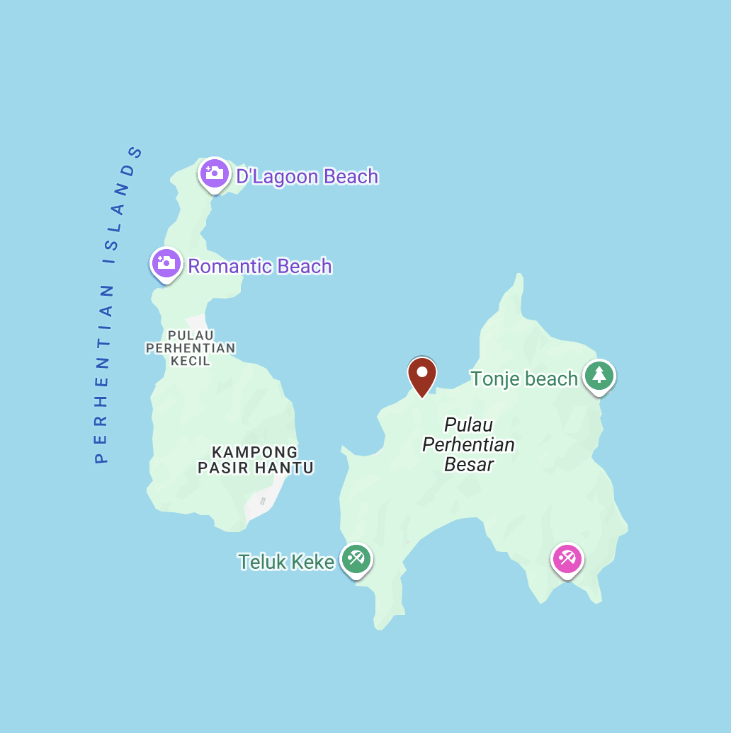 A map showing the Perhentian Islands of Perhentian Kecil and Perhentian Besar