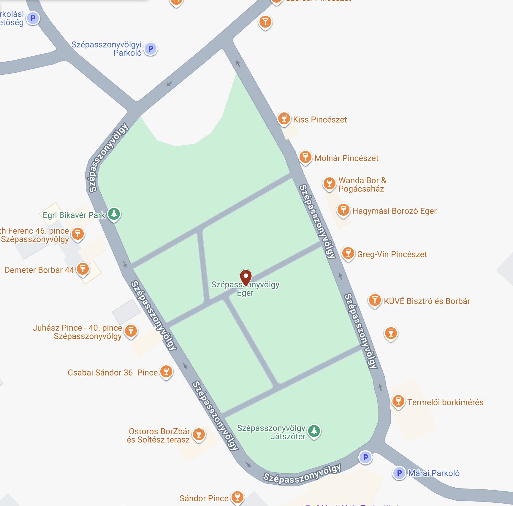A map of the Valley of the Beautiful Women showing where the wine cellars are located