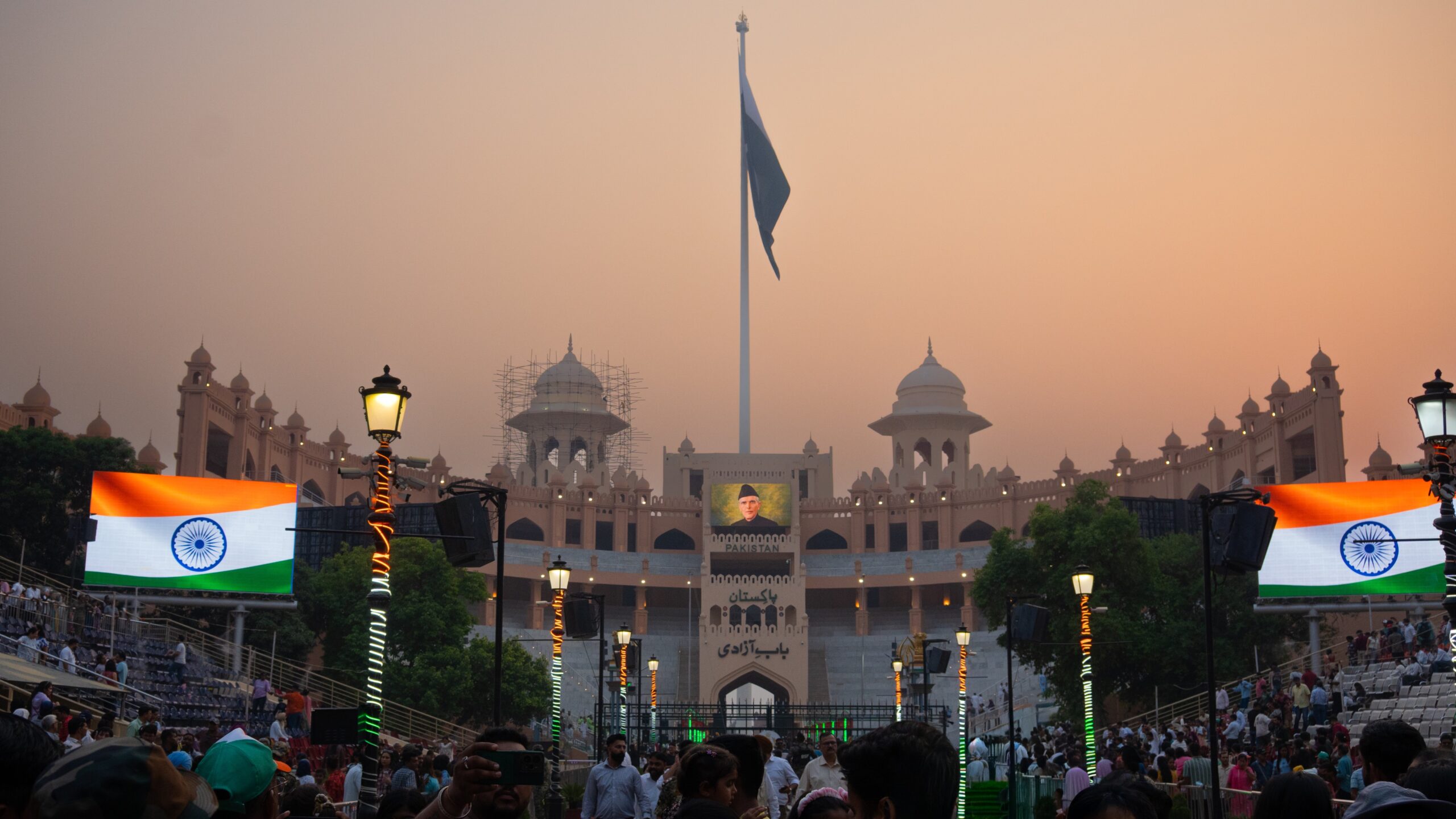 The India and Pakistan border - Wagah-Attari Border at sunset during the ceremony