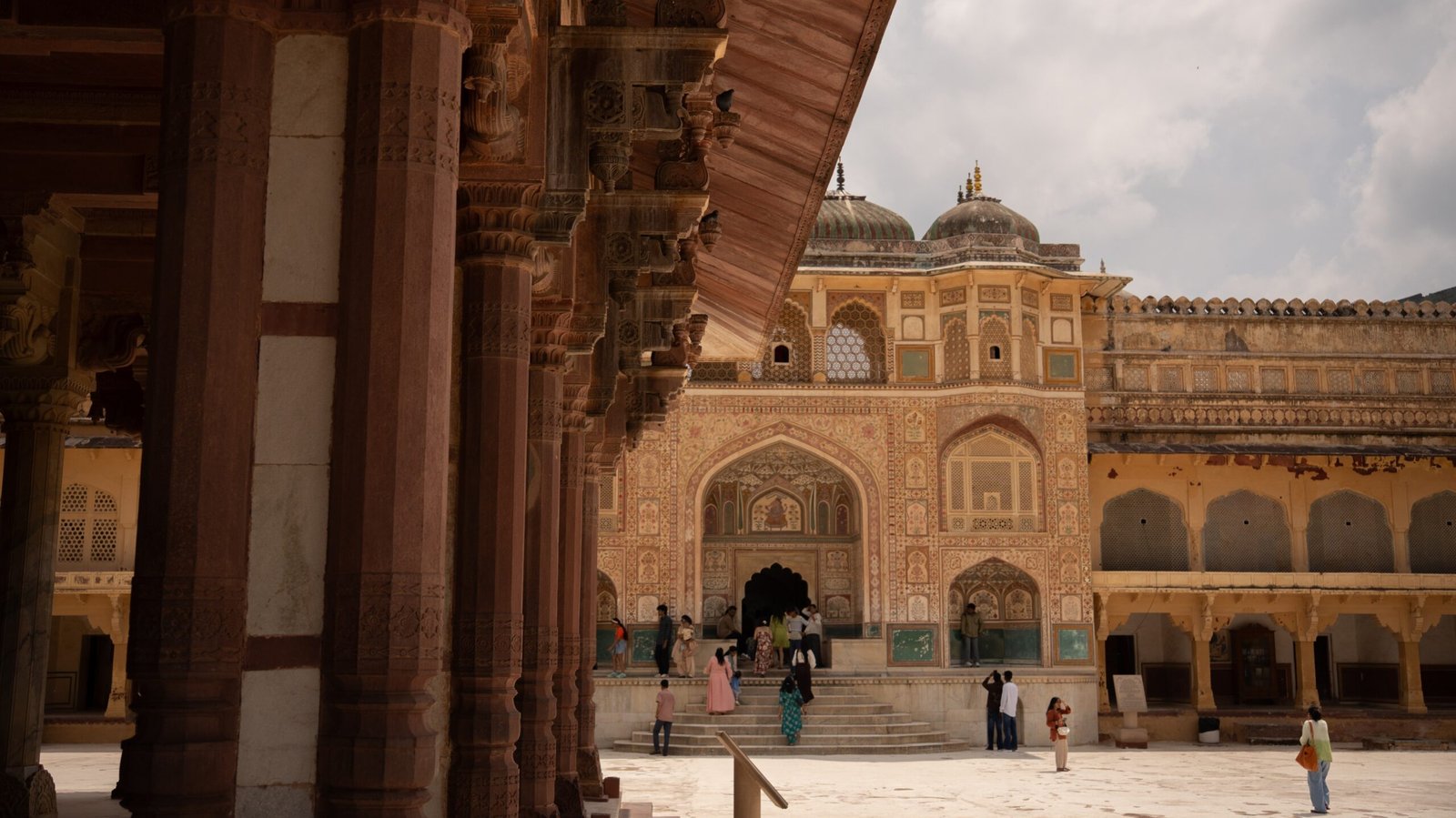 A golden stone building in typical Rajasthani style