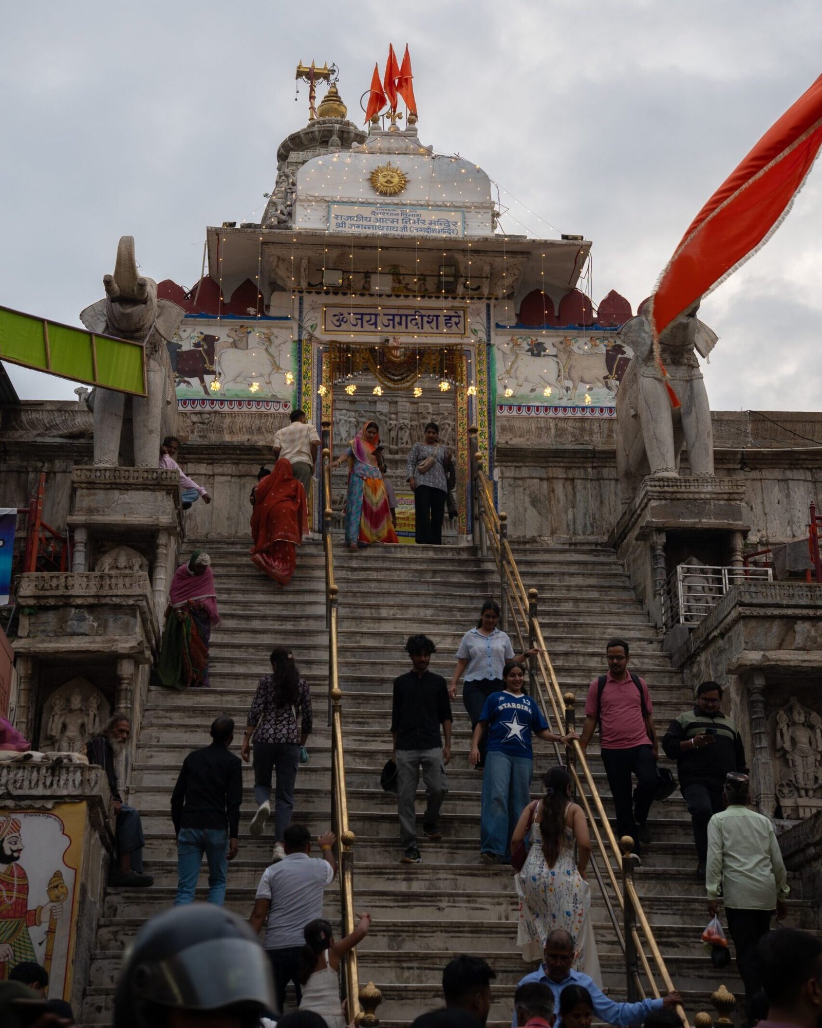A long set of stairs leading up to a Hindu temple in Udapiur