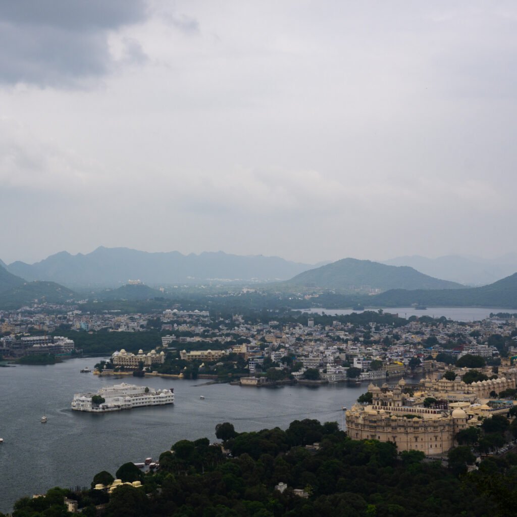A city skyline offering views of lakes and an Old City in Udaipur