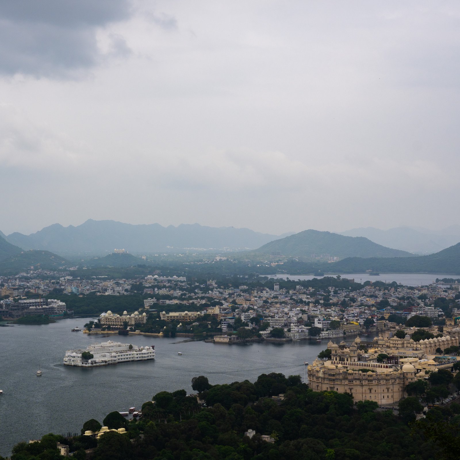 A city skyline offering views of lakes and an Old City in Udaipur
