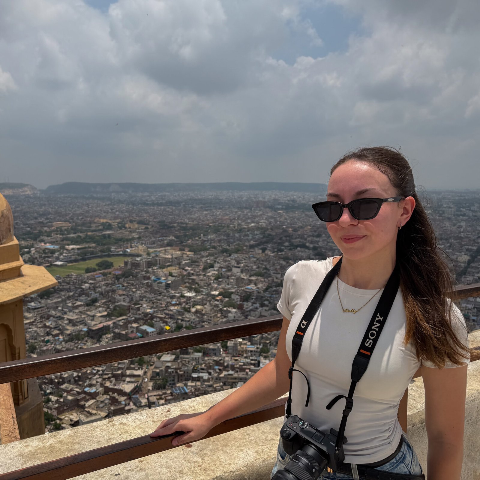 A women stood at one of Jaipur's most popular viewpoint