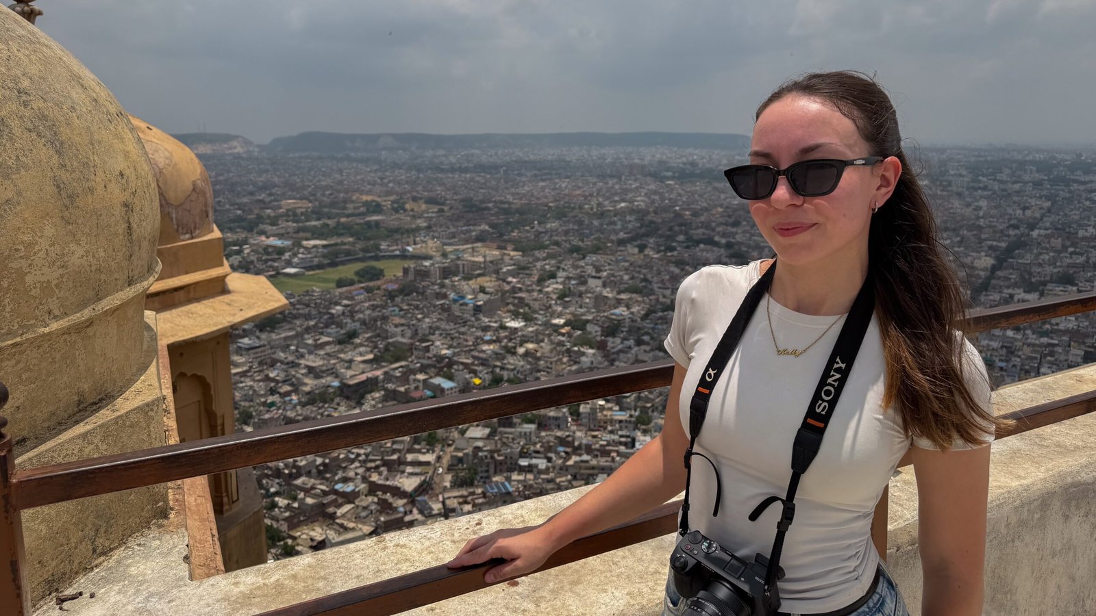 A women stood at one of Jaipur's most popular viewpoint