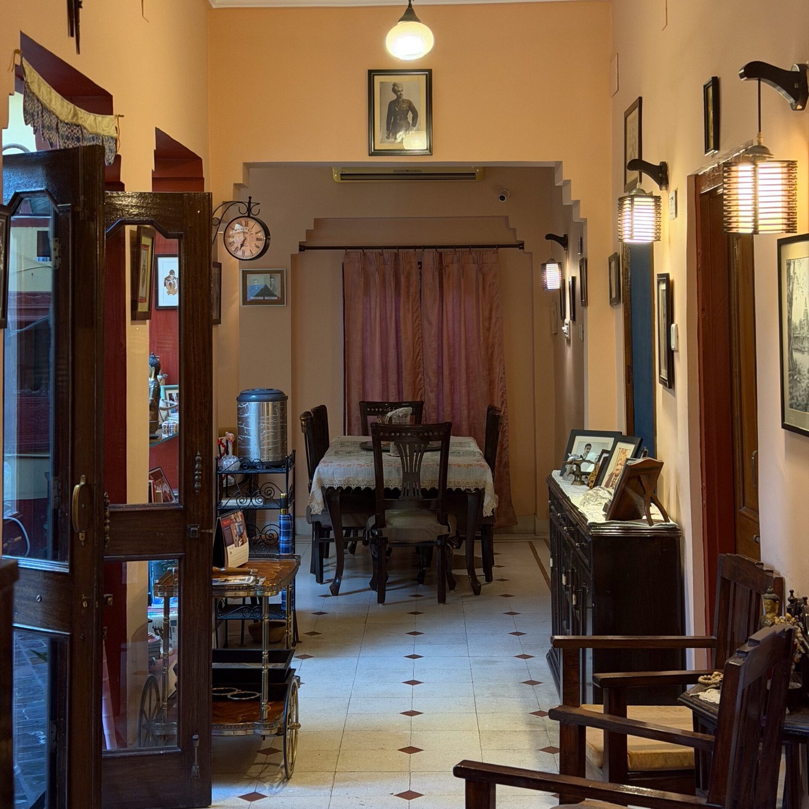 A traditional Rajasthani home featuring furniture, and pictures