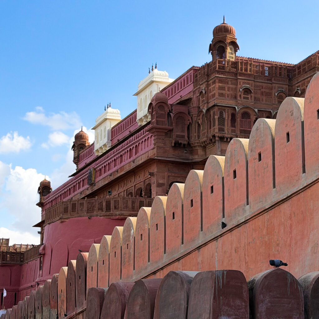 A pink fort with blue skies - a highlight of Bikaner