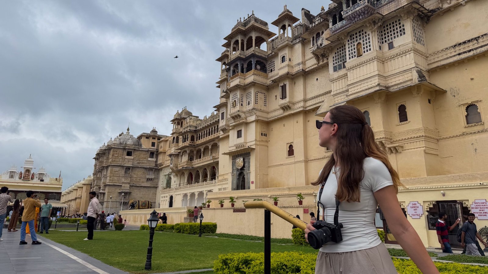 A women stood outside the City Palace in Udaipur