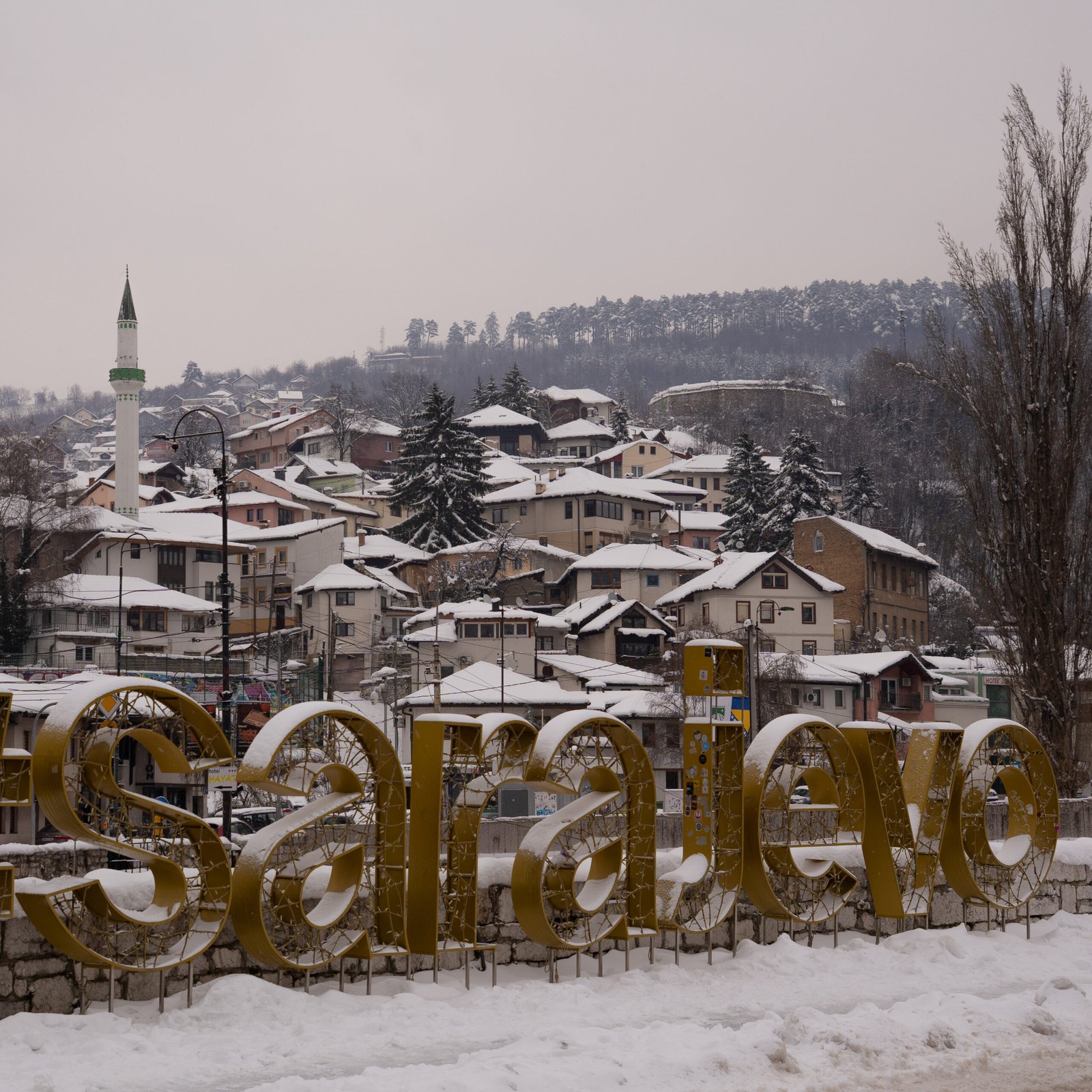 Sarajevo travel guide signage in the capital city of Bosnia and Herzegovina