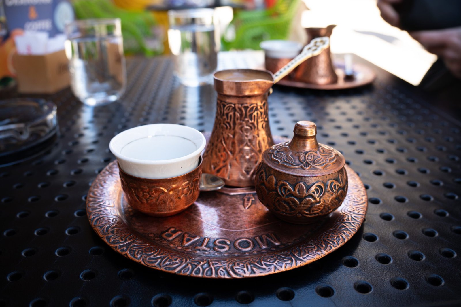 A traditional Bosnian coffee served outside in a Bosnian town